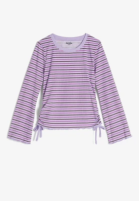 Girls Striped Cinched Long Sleeve Tee