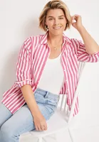 Plus Pink Striped Button Up Shirt