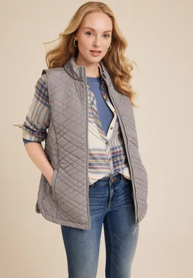 Gray Diamond Quilted Puffer Vest
