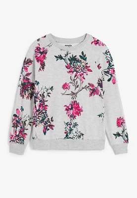 Girls Floral Crew Neck Sweatshirt