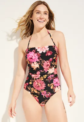 Ruched Halter Neck One Piece Swimsuit