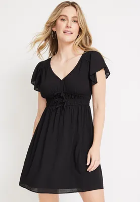 Black Flutter Sleeve Mini Dress