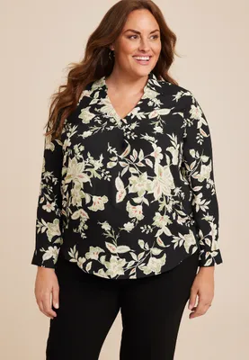 Plus Atwood Pleated Floral Blouse