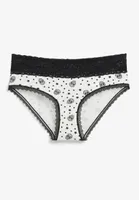 Simply Comfy Wide Lace Trim Skull Print Cotton Hipster Panty
