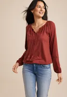 Crochet Yoke Trim Knit Blouse