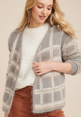 Plaid Eyelash Cardigan