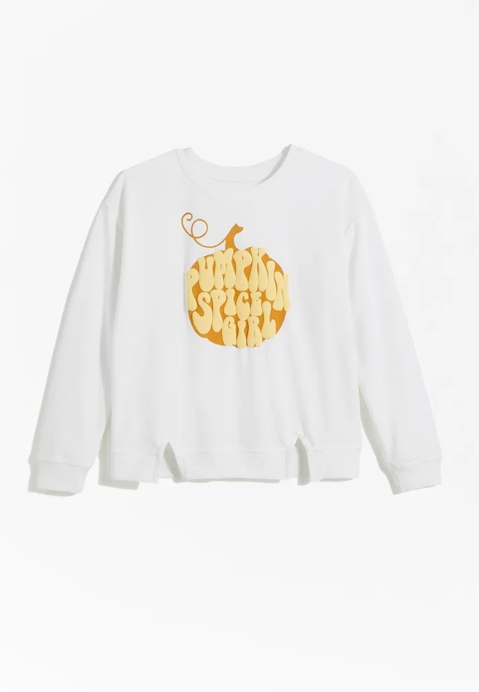 Girls White Pumpkin Spice Girl Puff Sweatshirt