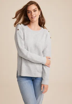 Gray Button Shoulder Sweater