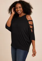 Plus edgely™ Ladder Sleeve Cold Shoulder Top