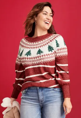 Plus Stripe Holiday Fair Isle Sweater