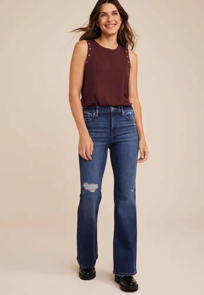 AE Stretch Super High-Waisted Ripped Straight Jean