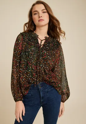 Floral Ruffle Peasant Blouse