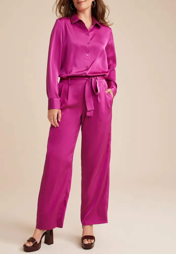 Satin High Rise Wide Leg Pant