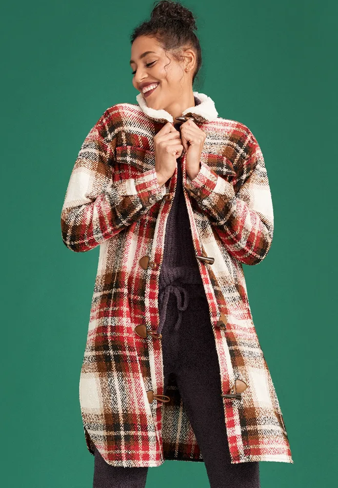 Plaid Toggle Longline Shacket