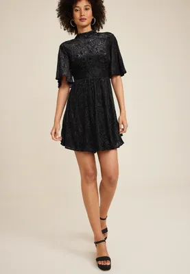 Black Jacquard Velvet Mini Dress
