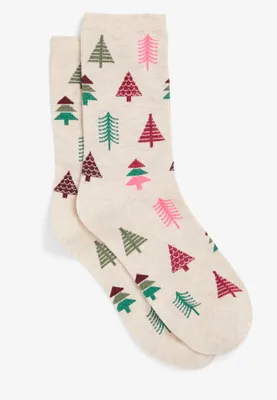 Colorful Holiday Trees Crew Socks