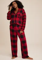 Plus Button Down Top And Wide Leg Pajama Set