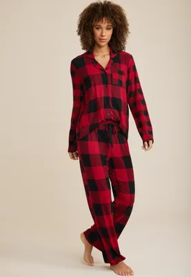 Button Down Top And Wide Leg Pajama Set