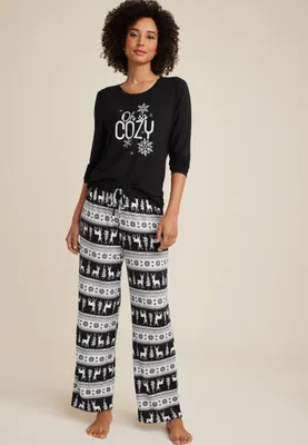 Oh So Cozy Graphic Tee And Wide Leg Pajama Set