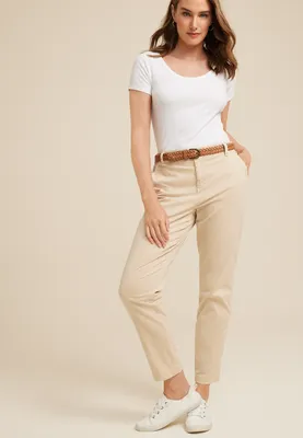 Tapered High Rise Belted Chino Pant