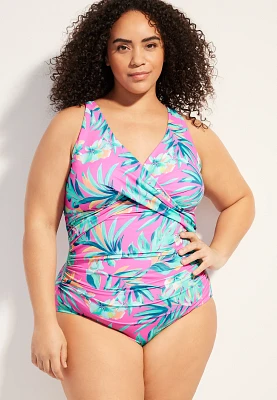 Plus Shirred Front One Piece Swimsuit