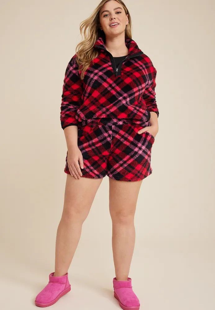 Plus Plaid Teddy Sherpa High Rise Short