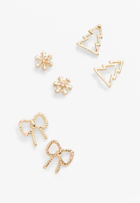 Girls 3 Pack Gold Holiday Earring Set