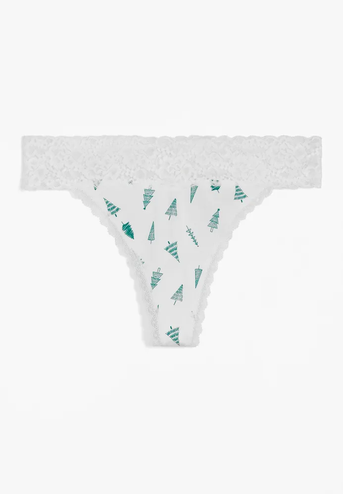 Maurices Simply Comfy Pine Tree Lace Trim Cotton Thong Panty