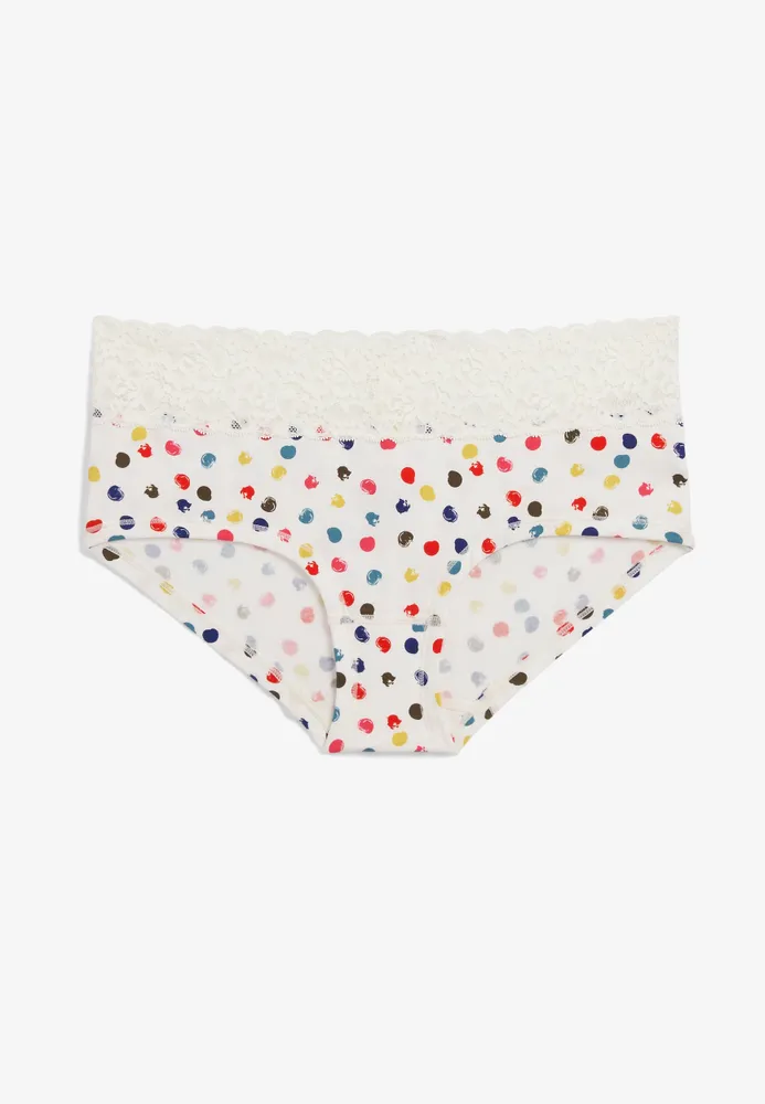 Simply Comfy Wide Lace Trim Polka Dot Boybrief Cotton Panty