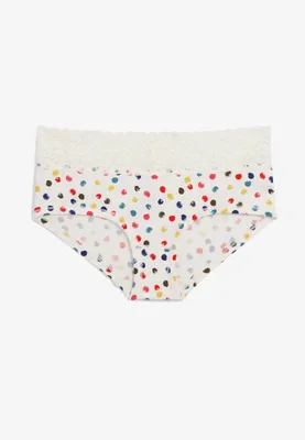 Simply Comfy Wide Lace Trim Polka Dot Boybrief Cotton Panty