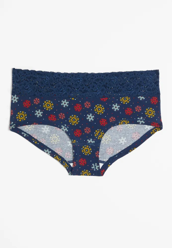 Maurices Simply Comfy Wide Lace Trim Snowflake Boybrief Cotton