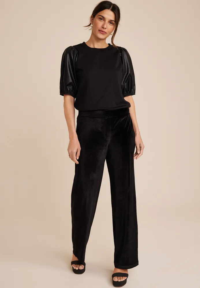 Velour Ribbed High-Rise Wide Leg Pants