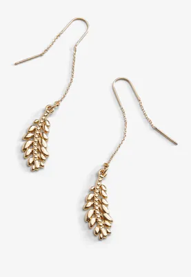 Gold Feather Threader Earrings