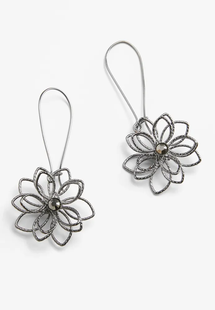 Hematite Floral Drop Earrings