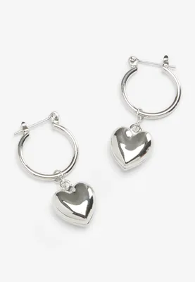 Silver Heart Huggy Earrings