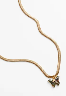 Gold Herringbone Chain Butterfly Necklace