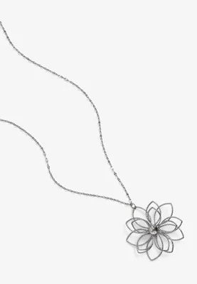 Hematite Floral Pendant Necklace