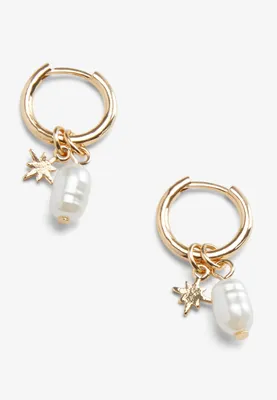 Gold Huggie Pearl Earrings