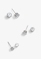 3 Pack Crystal Stud Earring Set