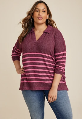Plus Size Collared Fairview Striped Top