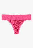 Simply Comfy Pink Cheetah Lace Trim Cotton Thong Panty