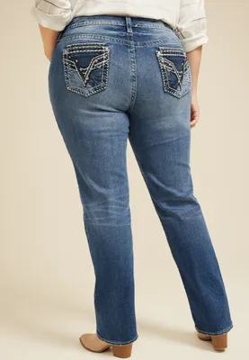 Plus Vigoss® Straight Heritage Thick Stitch Pocket High Rise Jean