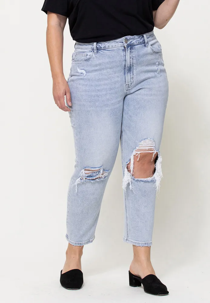 Plus VERVET™ Ripped High Rise Mom Jean