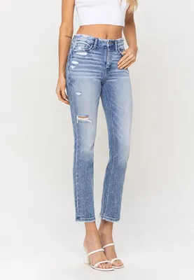 Flying Monkey™ Ankle Slim Straight High Rise Ripped Jean