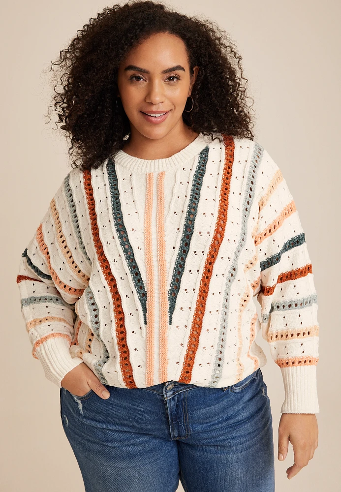 Plus Chenille Striped Dolman Sweater