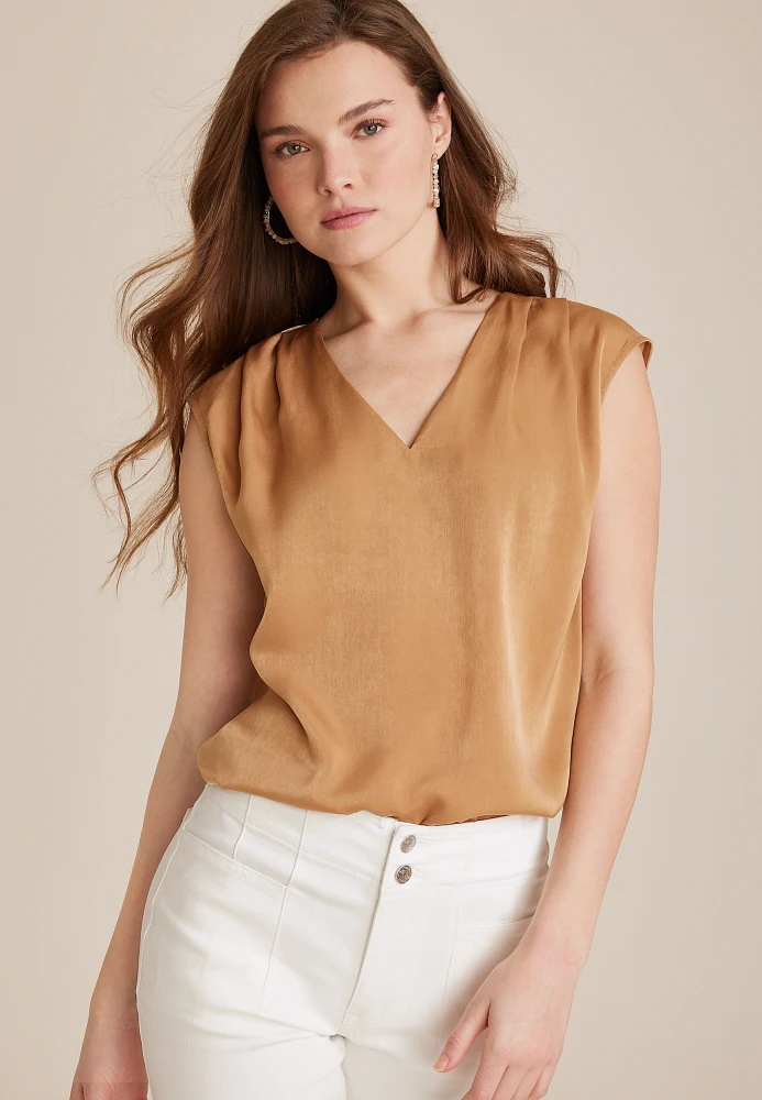 Juni Satin V Neck Blouse