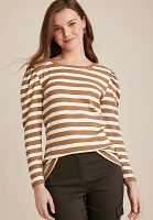 Striped Pleated Puff Long Sleeve Tee