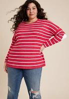 Plus Striped Heart Elbow Patch Mixer Tee