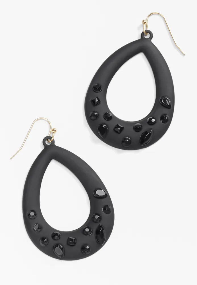 Black Rhinestone Teardrop Earrings