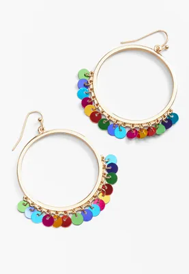 Multicolor Sequin Hoop Drop Earrings